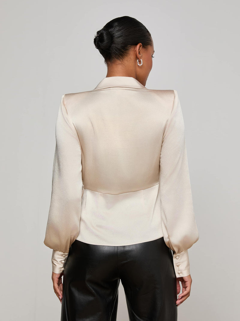 Bernice Satin Wrap Blouse Champagne-L&