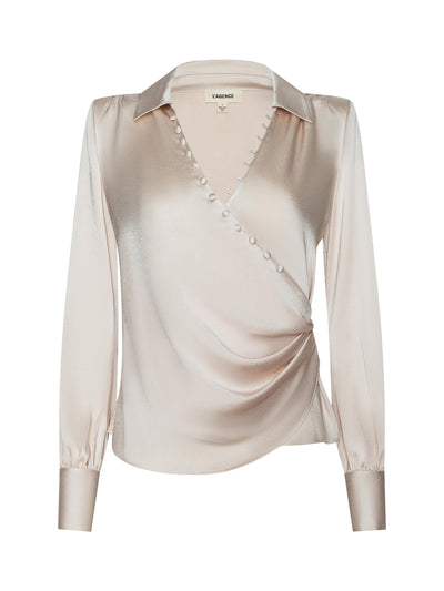 Bernice Satin Wrap Blouse Champagne-L'Agence-Tocca Finita