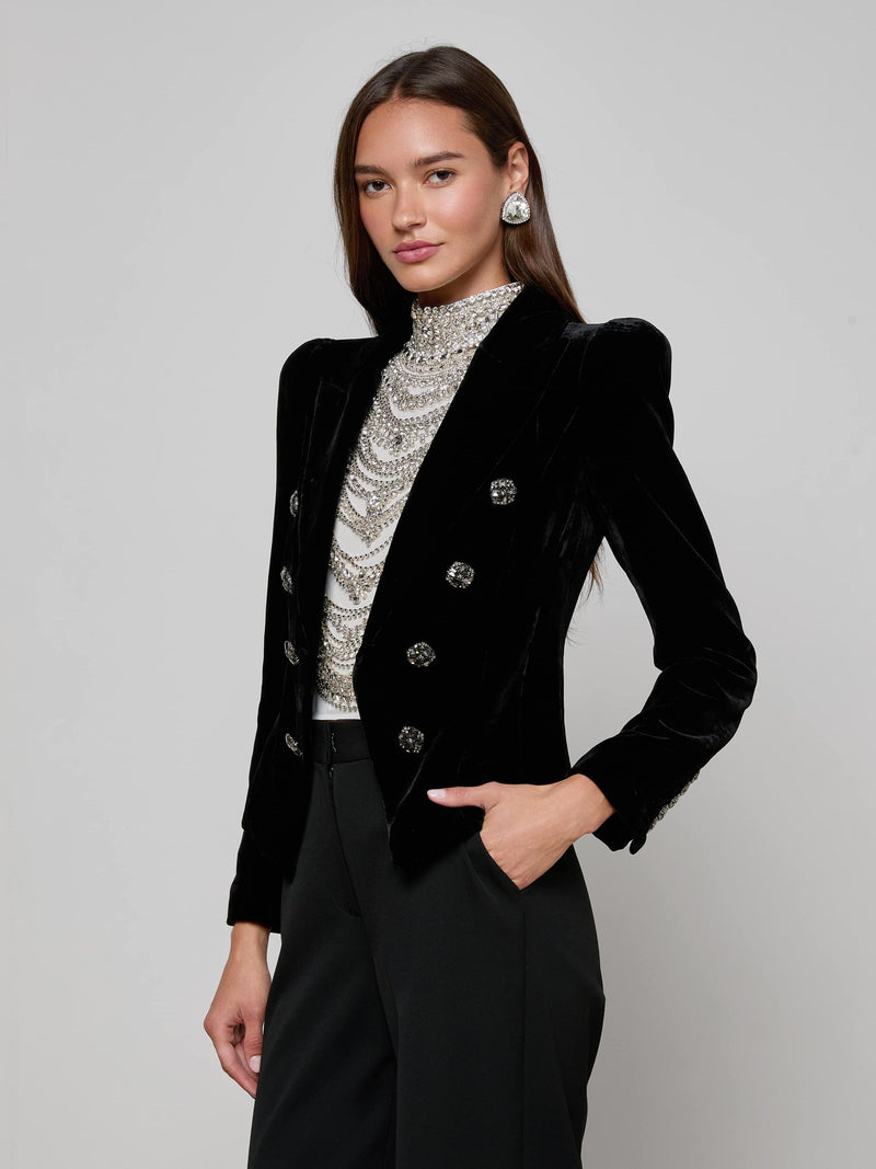 Bethany Velvet Blazer Black-L&