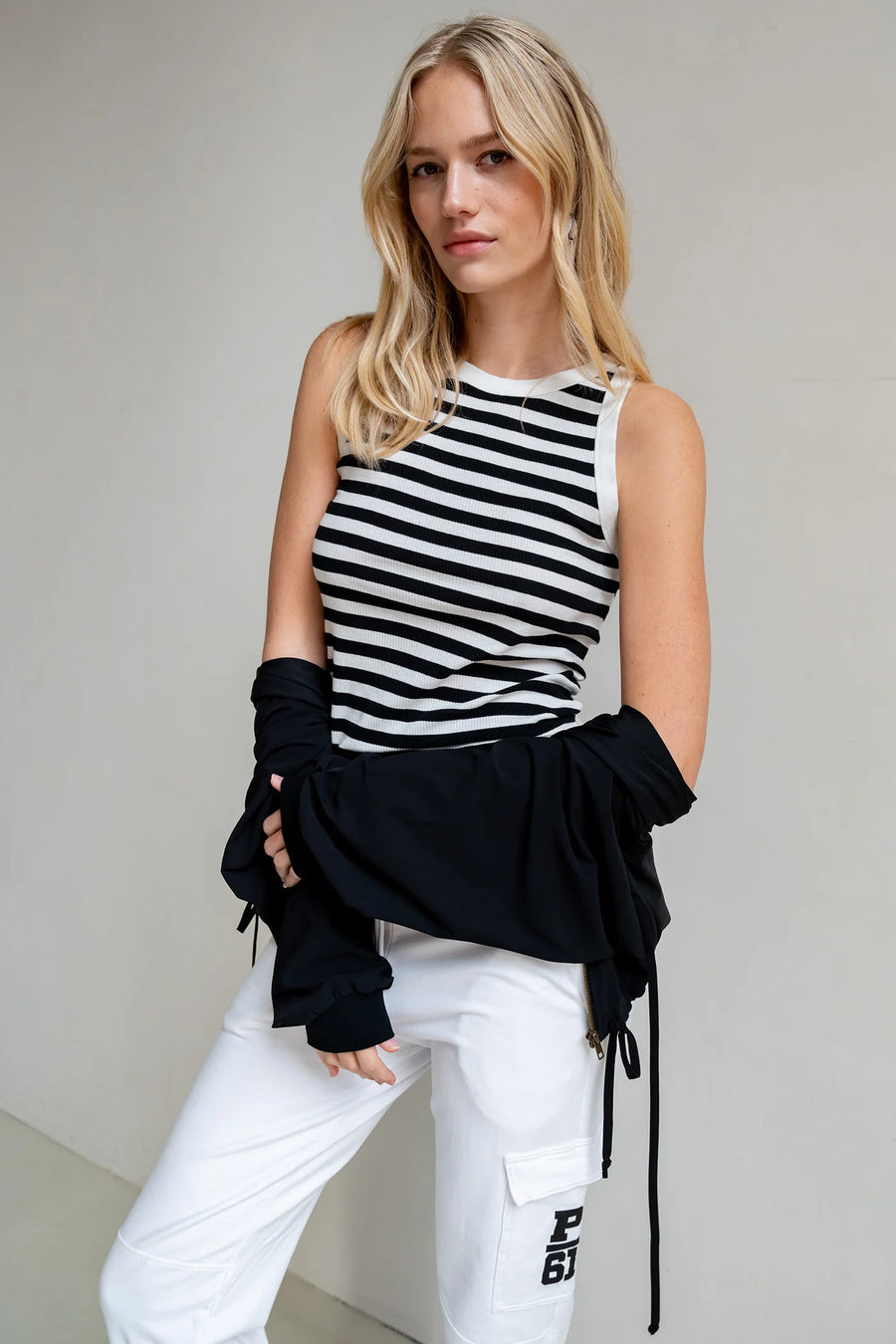 Black and White Stripe Singlet-PENN&INK N.Y-Tocca Finita