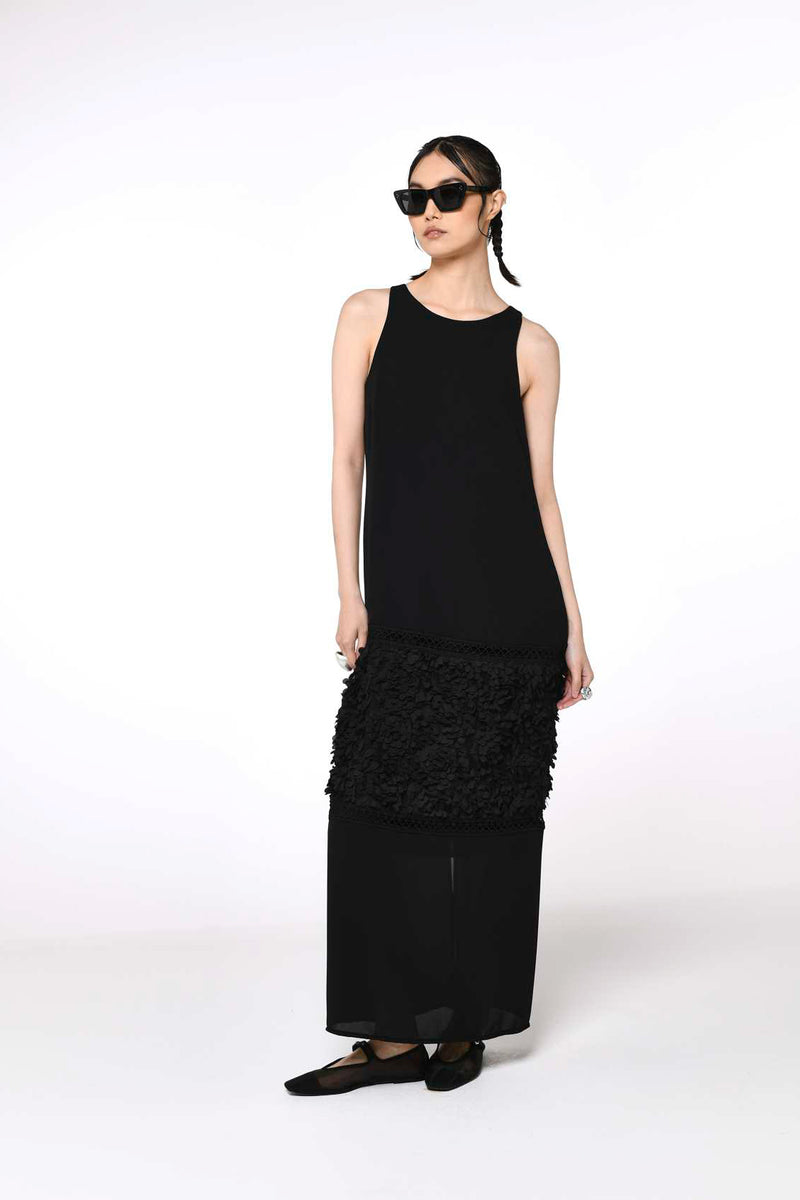 Black Dress With Floral-Milva Mi-Tocca Finita