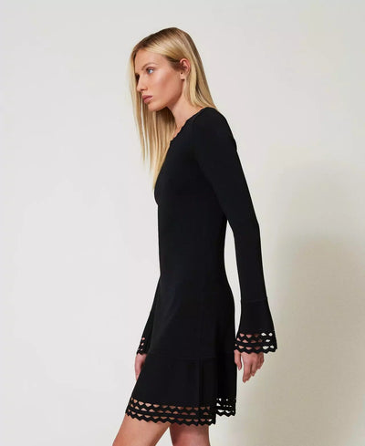 Black Dress with Geometric Pattern-TWINSET-Tocca Finita