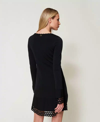 Black Dress with Geometric Pattern-TWINSET-Tocca Finita