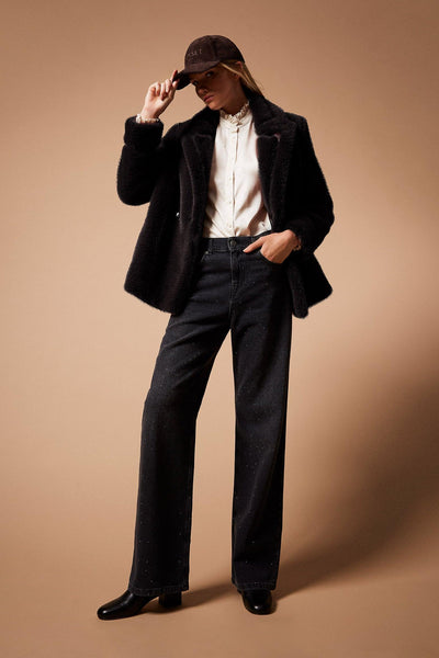 Black Five-Pocket Jeans With Rhinestones Black Denim-TWINSET-Tocca Finita