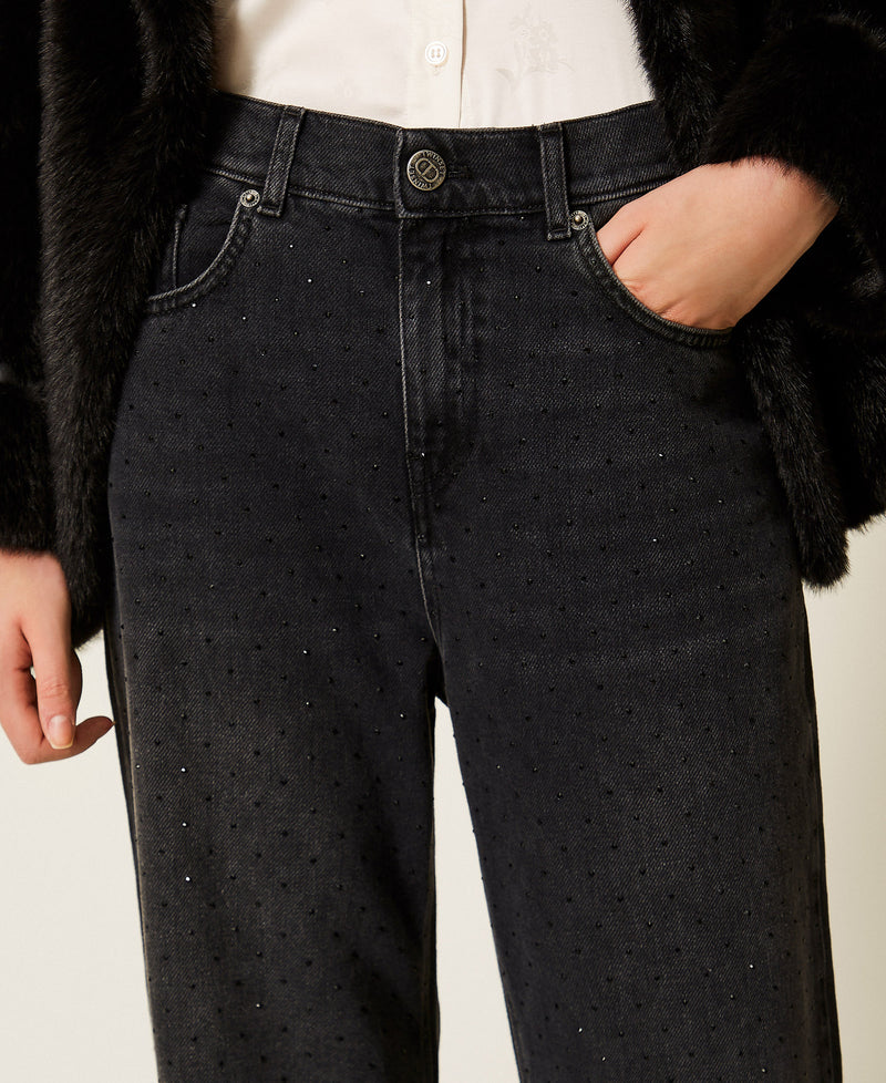 Black Five-Pocket Jeans With Rhinestones Black Denim-TWINSET-Tocca Finita