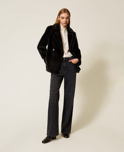 Black Five-Pocket Jeans With Rhinestones Black Denim-TWINSET-Tocca Finita