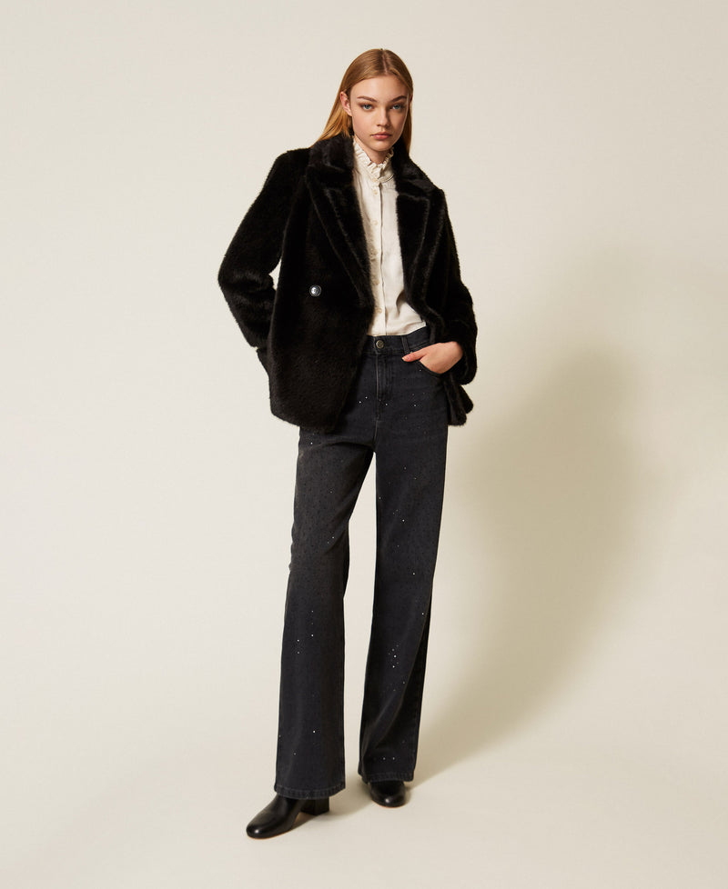 Black Five-Pocket Jeans With Rhinestones Black Denim-TWINSET-Tocca Finita