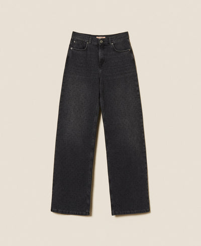 Black Five-Pocket Jeans With Rhinestones Black Denim-TWINSET-Tocca Finita