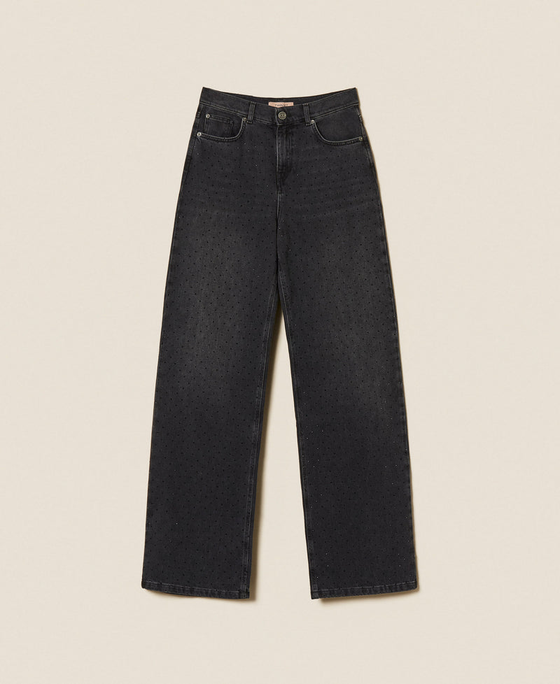 Black Five-Pocket Jeans With Rhinestones Black Denim-TWINSET-Tocca Finita