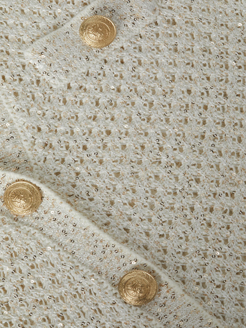 Blanca Sequin Cardi in Ivory Gold-L&