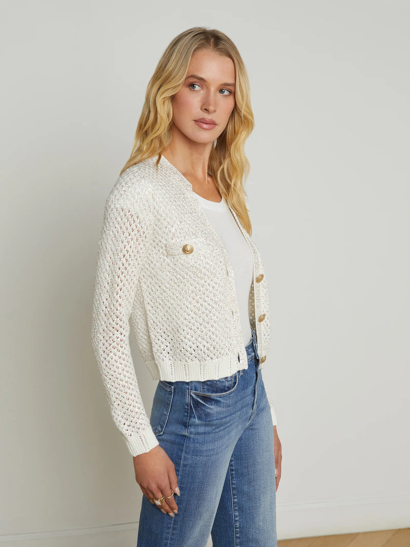 Blanca Sequin Cardi in Ivory Gold-L&