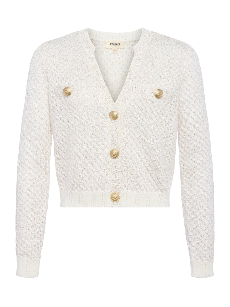 Blanca Sequin Cardi in Ivory Gold-L&