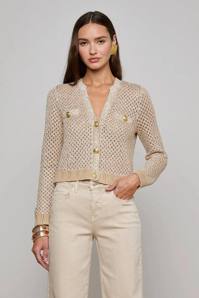 Blanca Sequin Cardigan In Natural Gold-L'Agence-Tocca Finita