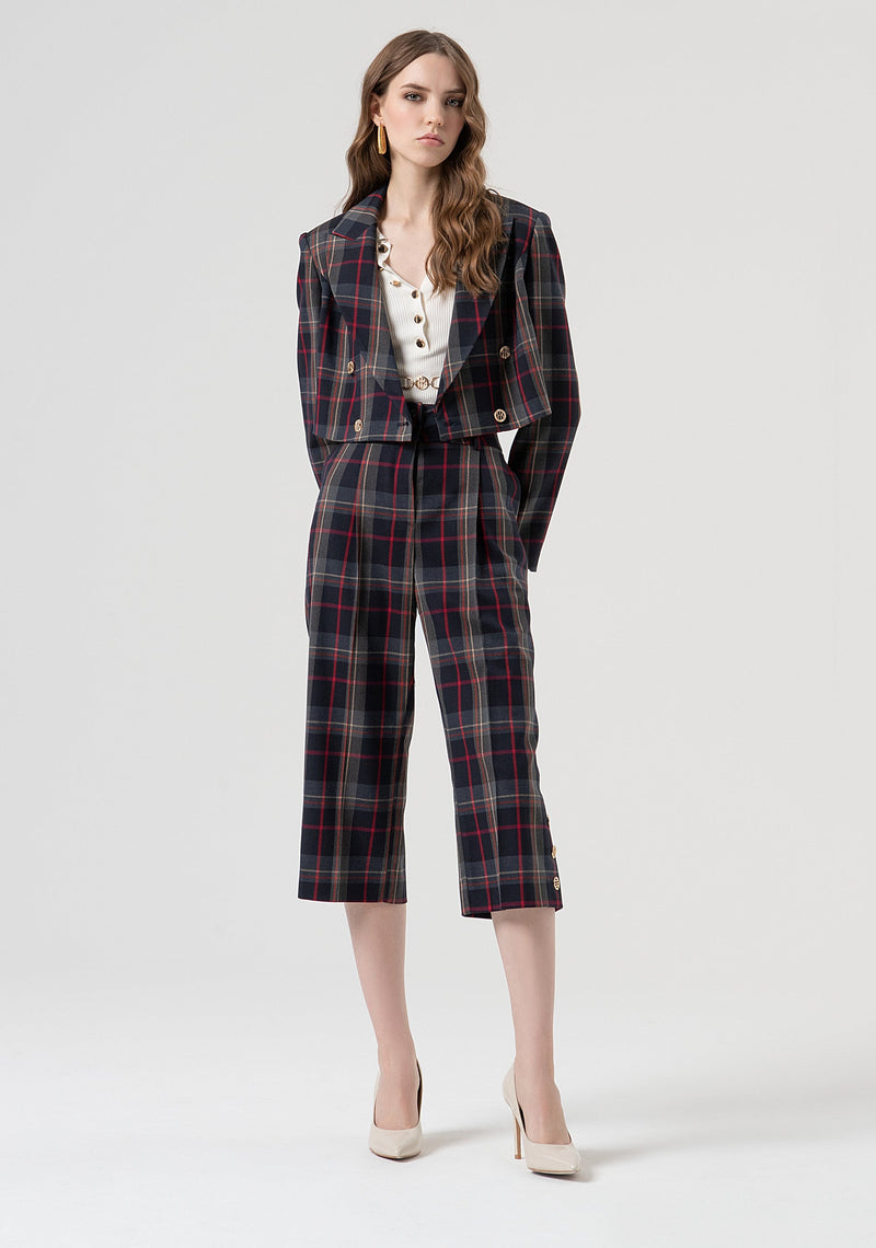 Blazer Jacket Cropped Tartan Pattern-Fracomina-Tocca Finita