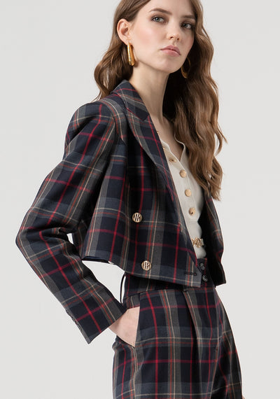 Blazer Jacket Cropped Tartan Pattern-Fracomina-Tocca Finita