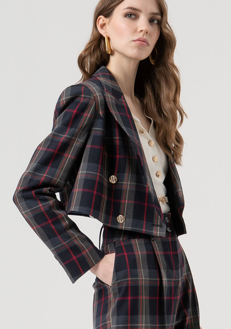 Blazer Jacket Cropped Tartan Pattern-Fracomina-Tocca Finita