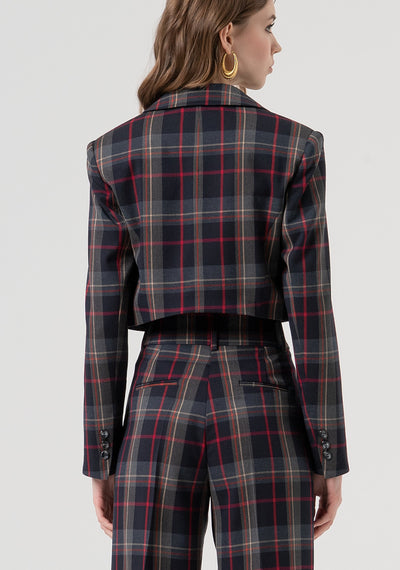 Blazer Jacket Cropped Tartan Pattern-Fracomina-Tocca Finita