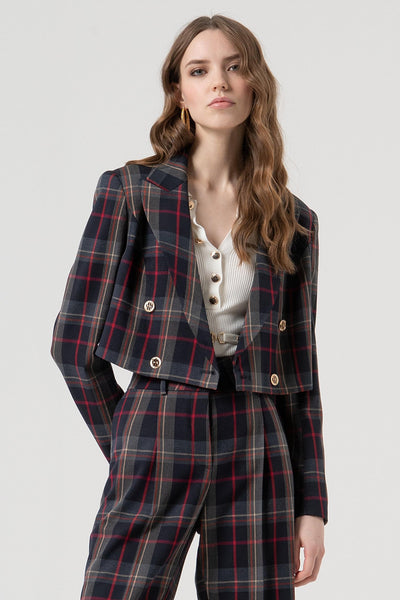Blazer Jacket Cropped Tartan Pattern-Fracomina-Tocca Finita