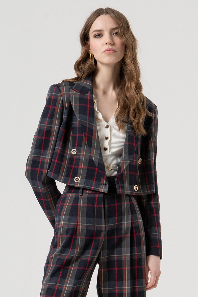 Blazer Jacket Cropped Tartan Pattern-Fracomina-Tocca Finita