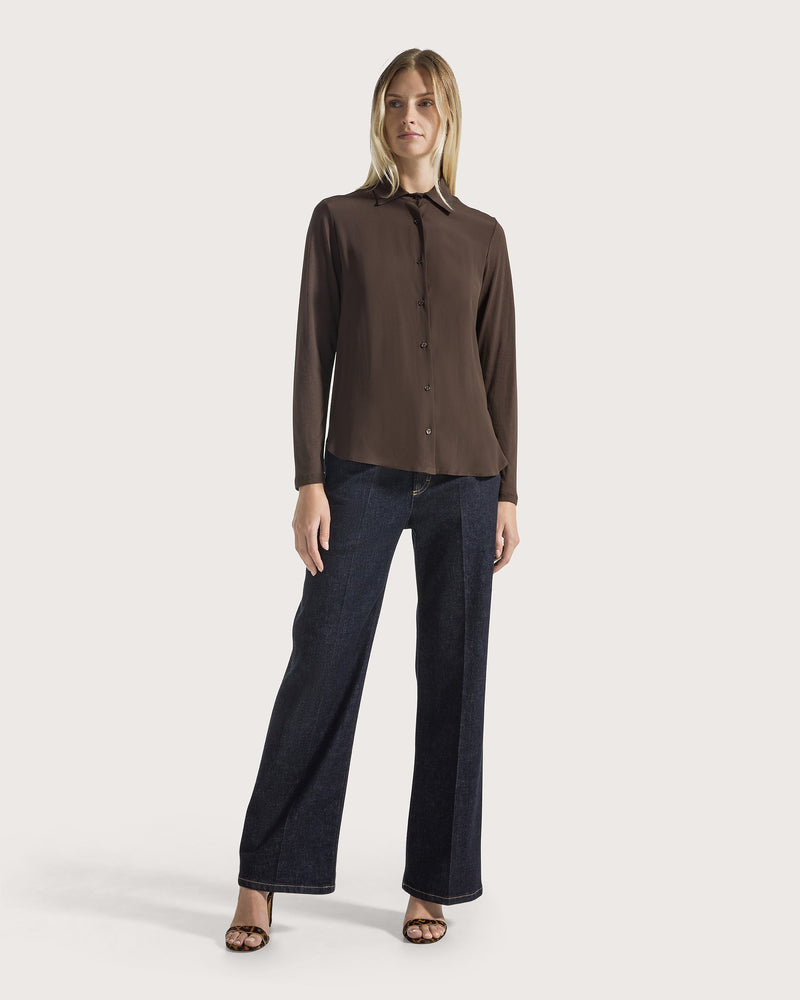 Blended Silk Open Shirt Deep Brown-Seventy-Tocca Finita