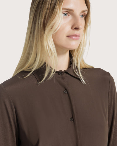 Blended Silk Open Shirt Deep Brown-Seventy-Tocca Finita