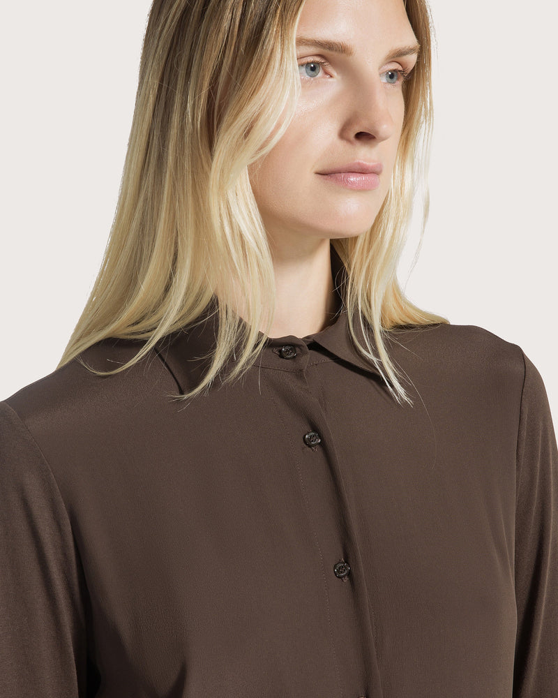 Blended Silk Open Shirt Deep Brown-Seventy-Tocca Finita