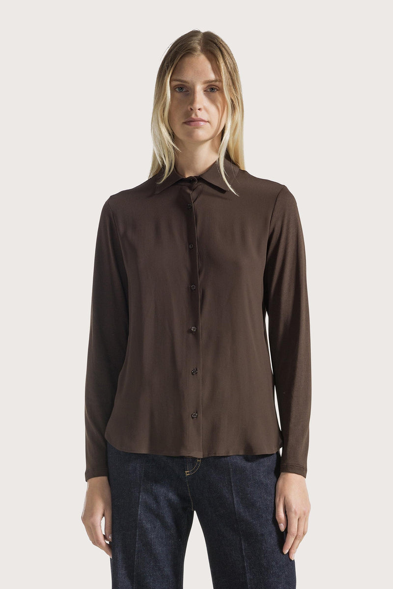 Blended Silk Open Shirt Deep Brown-Seventy-Tocca Finita
