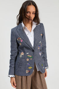 Blue Wool Jacket Embroidered Badges-Vilagallo-Tocca Finita