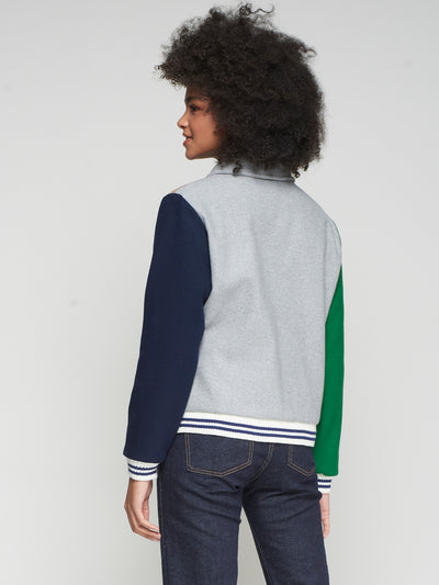 Bomber Jacket Grey Wool Condecorations Embroidery-Vilagallo-Tocca Finita