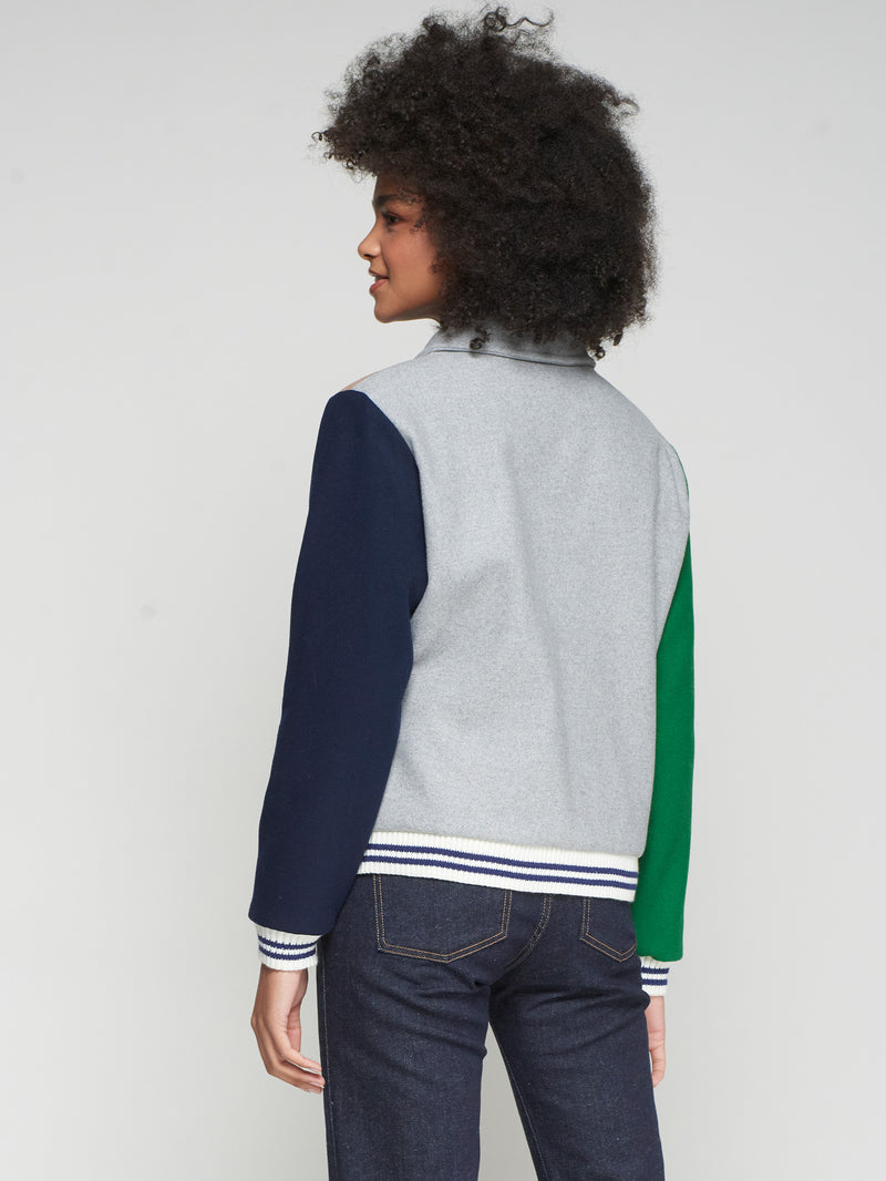 Bomber Jacket Grey Wool Condecorations Embroidery-Vilagallo-Tocca Finita