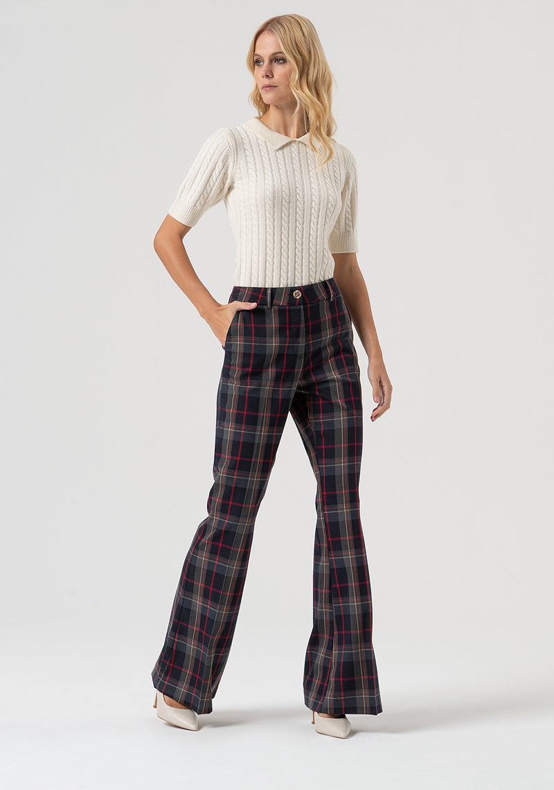 Bootcut Pant Made In Tartan Fabric-Fracomina-Tocca Finita