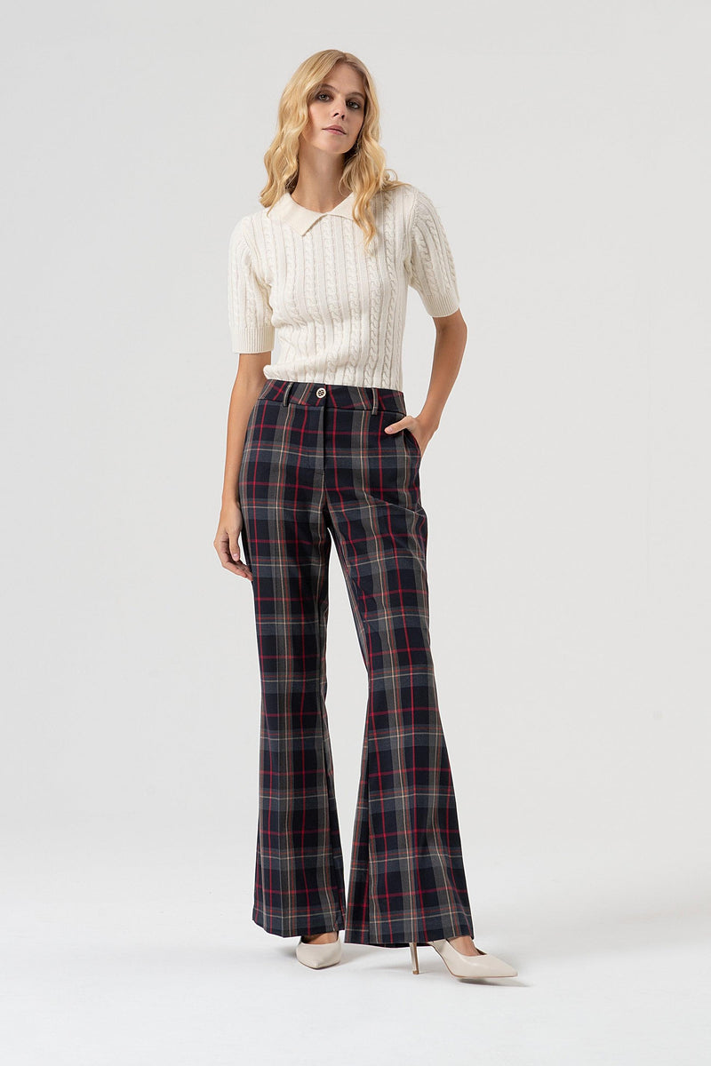 Bootcut Pant Made In Tartan Fabric-Fracomina-Tocca Finita