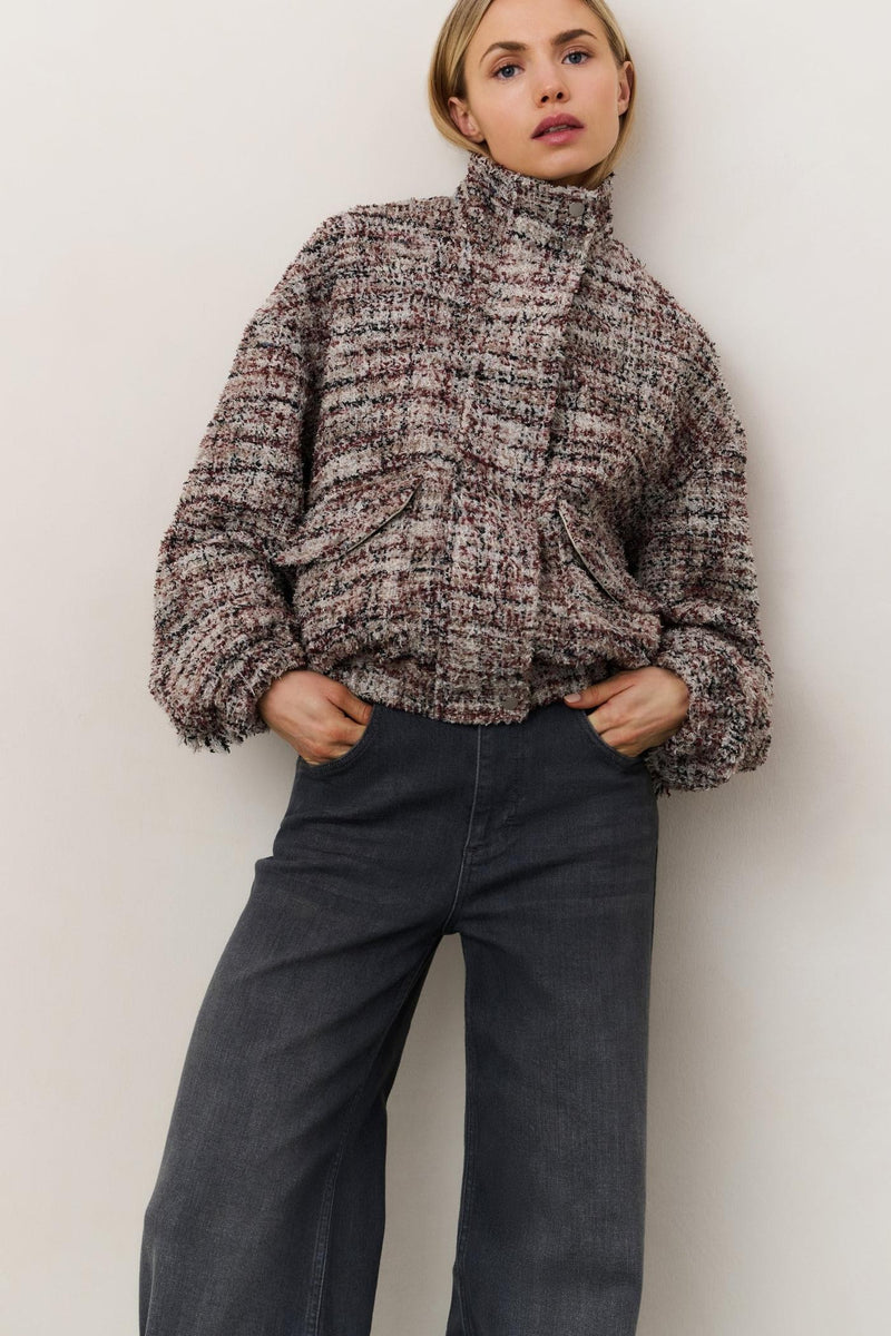 Bouclé Jacket With Fringes And Stand-Up Collar Blush Pink Dessin