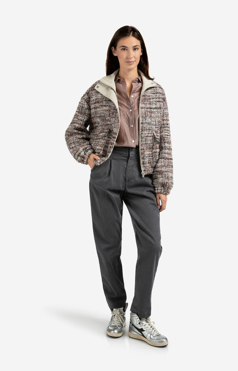 Bouclé Jacket With Fringes And Stand-Up Collar Blush Pink Dessin