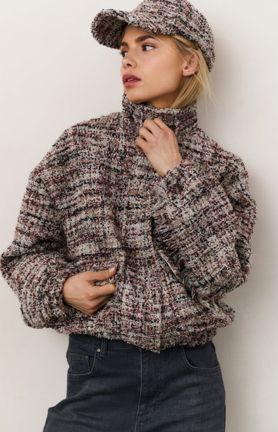 Bouclé Jacket With Fringes And Stand-Up Collar Blush Pink Dessin