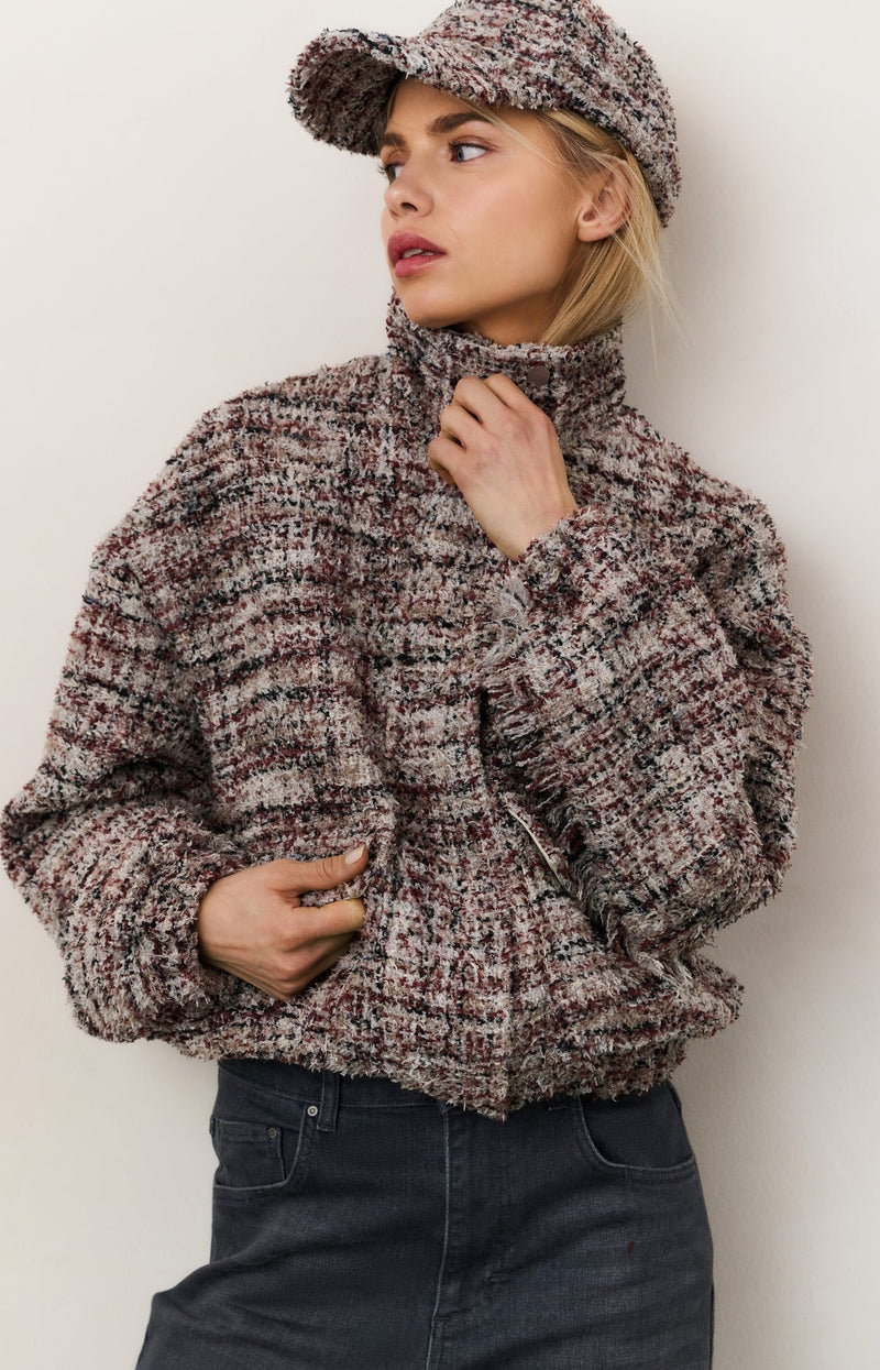 Bouclé Jacket With Fringes And Stand-Up Collar Blush Pink Dessin