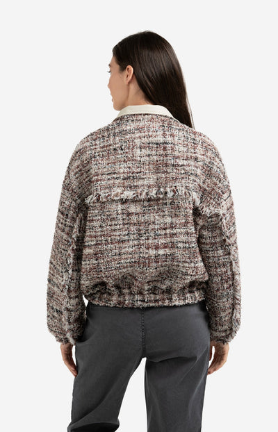 Bouclé Jacket With Fringes And Stand-Up Collar Blush Pink Dessin