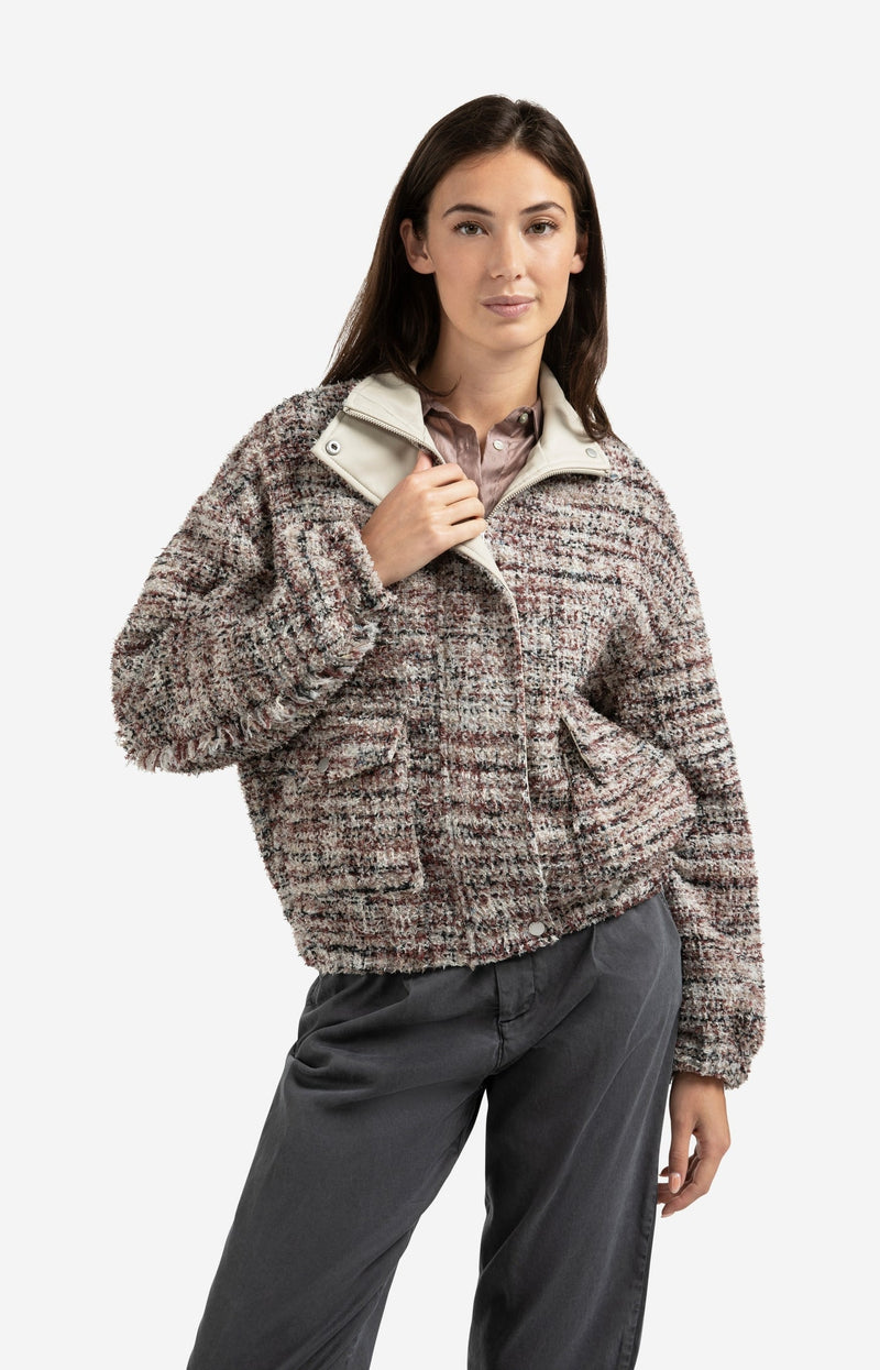 Bouclé Jacket With Fringes And Stand-Up Collar Blush Pink Dessin