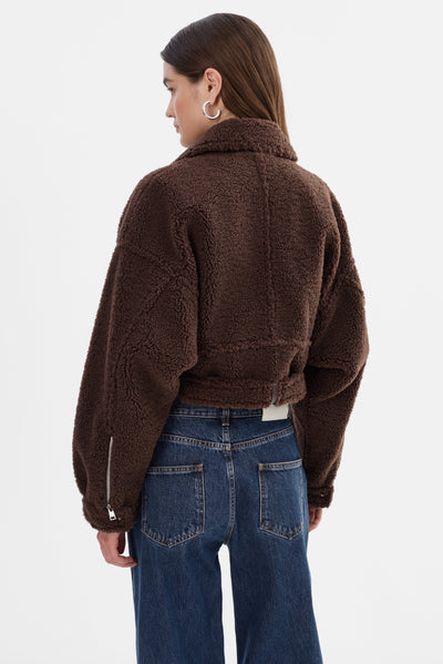 Brina Sherpa Biker Jacket Brown-LAMARQUE-Tocca Finita