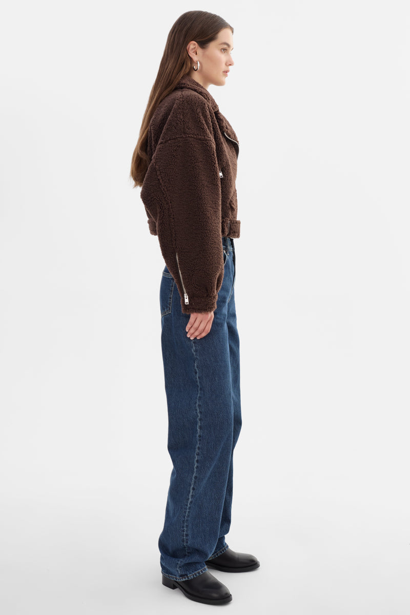 Brina Sherpa Biker Jacket Brown-LAMARQUE-Tocca Finita