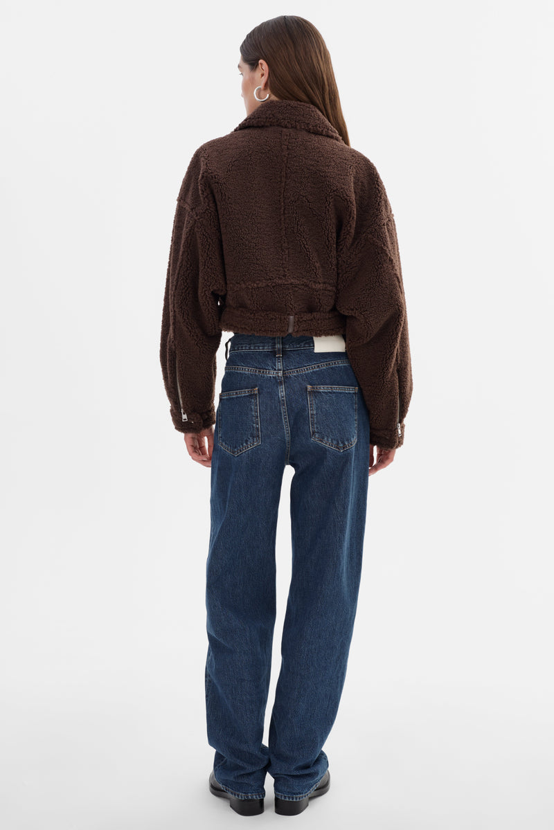 Brina Sherpa Biker Jacket Brown-LAMARQUE-Tocca Finita