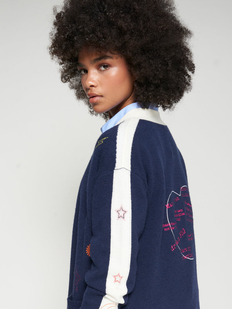 Cardigan Embroidery Navy-Vilagallo-Tocca Finita