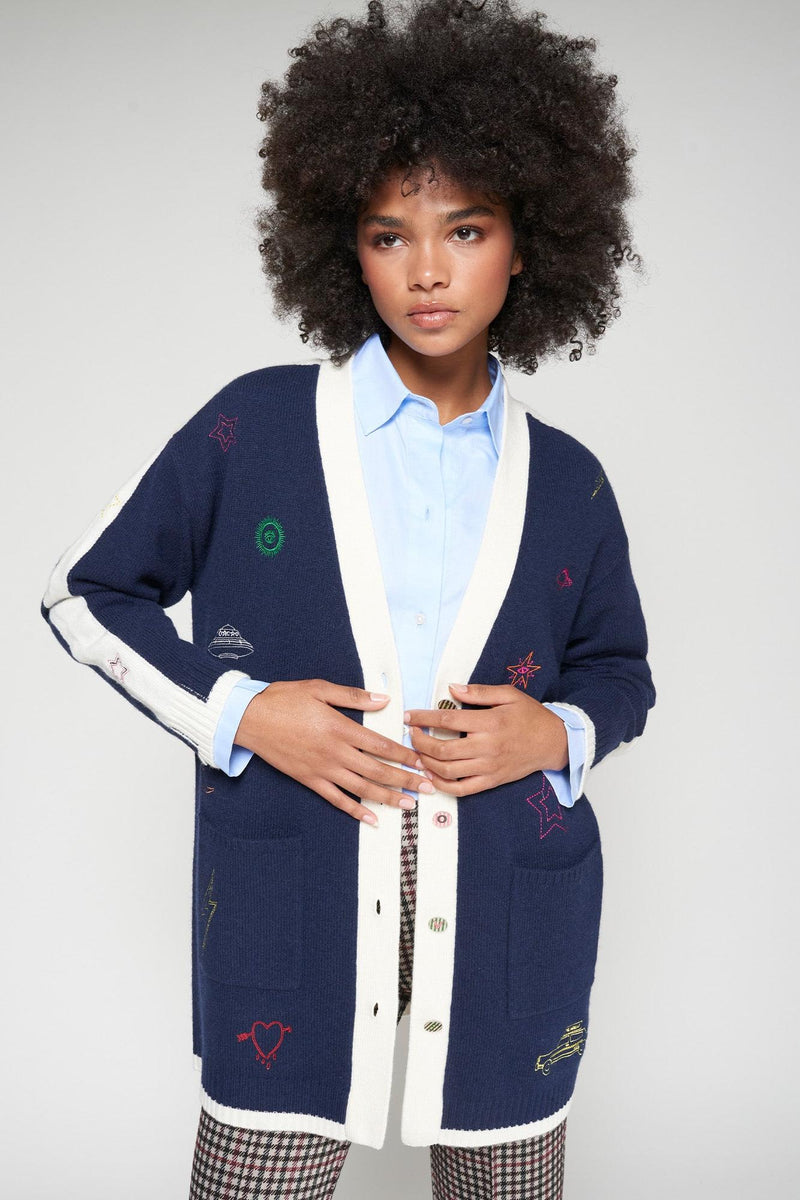 Cardigan Embroidery Navy-Vilagallo-Tocca Finita