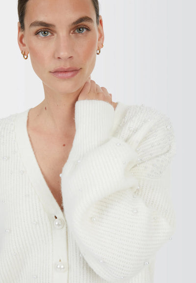 Cardigan With Beaded Appliqué Creme-Marc Aurel-Tocca Finita