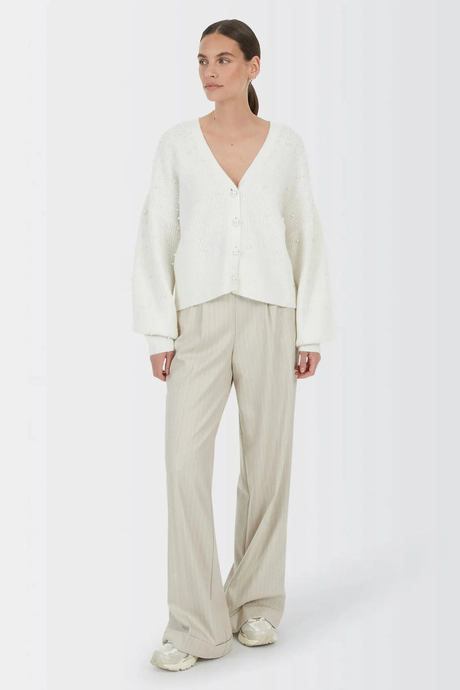 Cardigan With Beaded Appliqué Creme-Marc Aurel-Tocca Finita