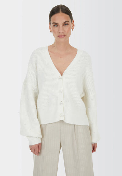 Cardigan With Beaded Appliqué Creme-Marc Aurel-Tocca Finita