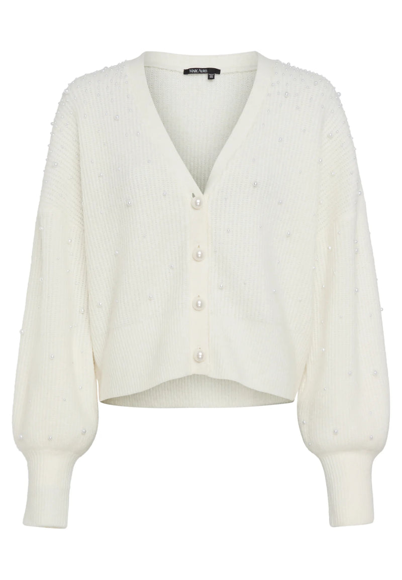Cardigan With Beaded Appliqué Creme-Marc Aurel-Tocca Finita