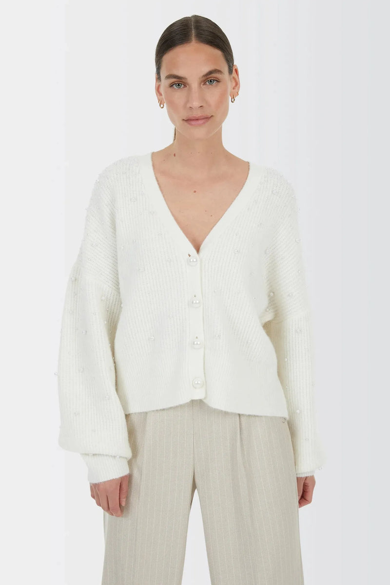 Cardigan With Beaded Appliqué Creme-Marc Aurel-Tocca Finita