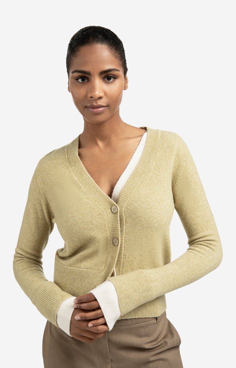 Cardigan With Contrast Details And V-Neck-Yaya-Tocca Finita