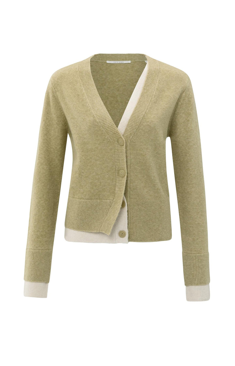 Cardigan With Contrast Details And V-Neck-Yaya-Tocca Finita